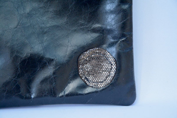 Graphic Print and black Leather Purse