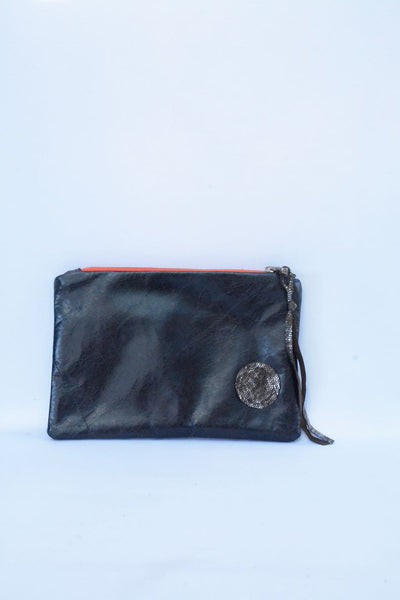 Deco Print and black Leather Purse