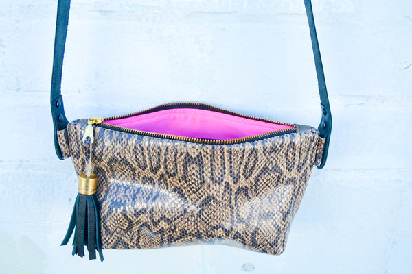 Glam! Snake-print Leather Shoulder Bag