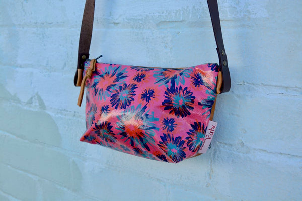 Floral Burst Pink Leather Shoulder Bag