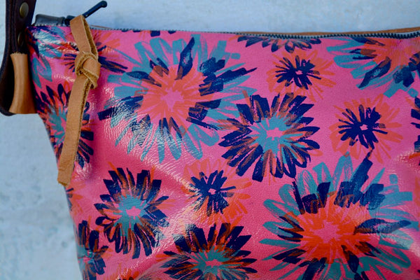 Floral Burst Pink Leather Shoulder Bag