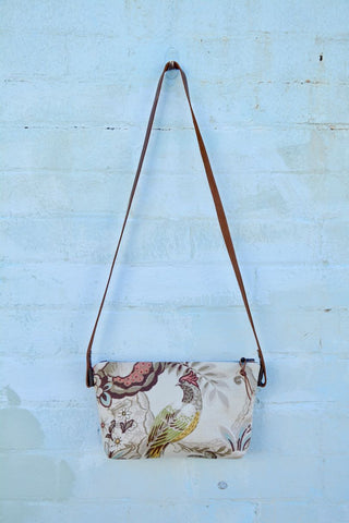 Bird on Linen/ Leather Shoulder Bag