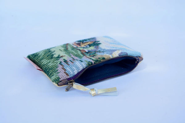 Vintage Tapestry and Gold Leather Purse