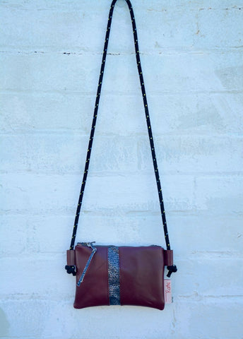 Snake Leather Stripe Cross-Body Bag