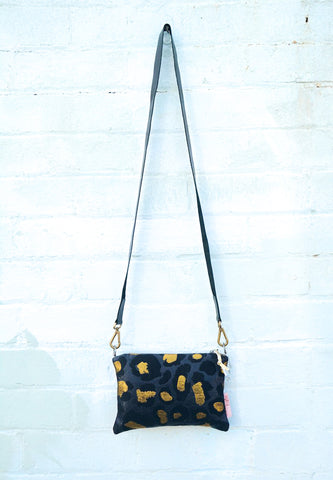 Dark Gold Leopard Print and Leather small cross-body bag