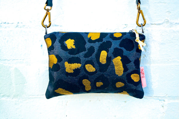 Dark Gold Leopard Print and Leather small cross-body bag