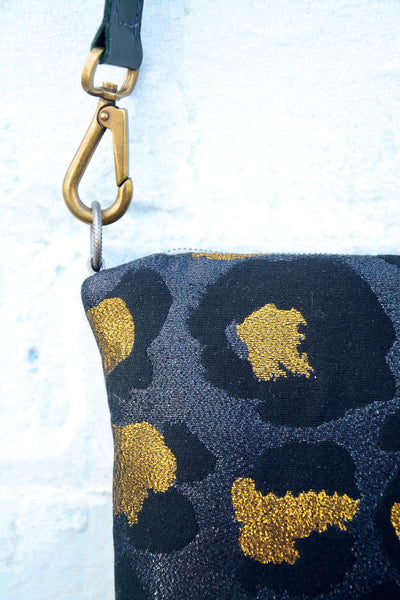 Dark Gold Leopard Print and Leather small cross-body bag