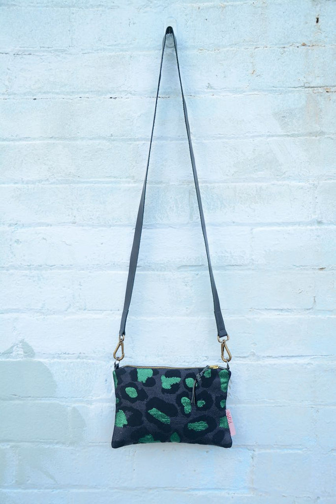 Emerald Metallic Leopard Print and Leather small cross-body bag