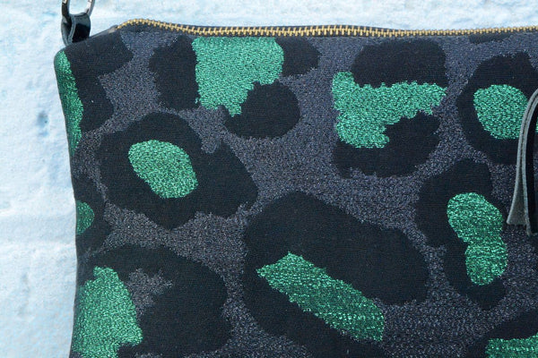 Emerald Metallic Leopard Print and Leather small cross-body bag