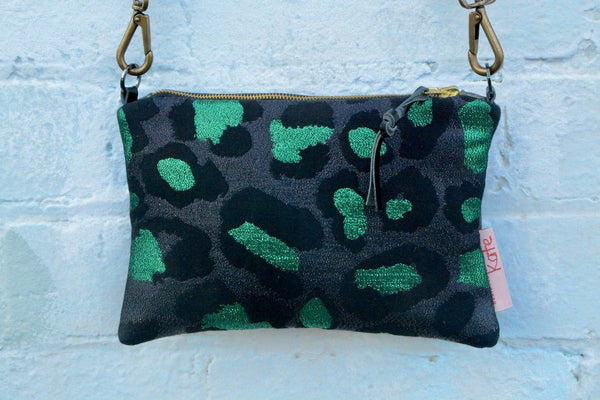 Emerald Metallic Leopard Print and Leather small cross-body bag