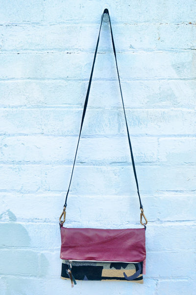 Sleeve Leather Piece/Black Swirl Fold over bag