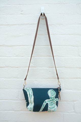 Mermaids Indigenous Print and Leather  Shoulder Bag - Large