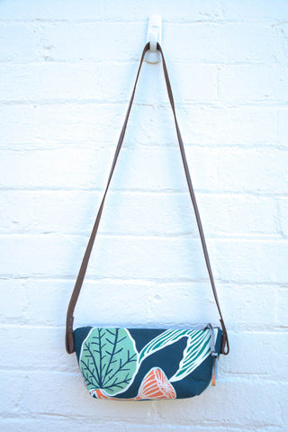 Mermaids with Tail Indigenous Print and Leather  Shoulder Bag