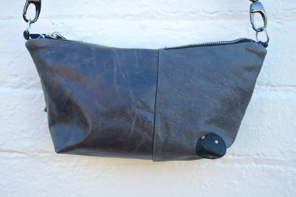 Yellow and Grey Re Purposed Leather Shoulder Bag