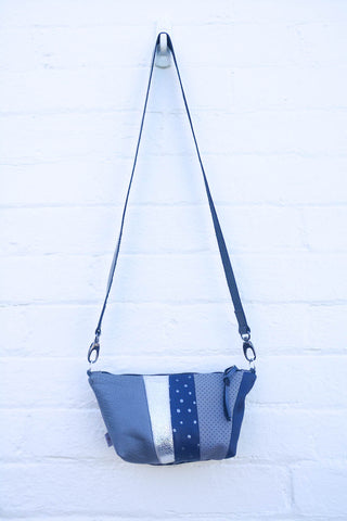 Grey and silver Spots Re Purposed Leather Shoulder Bag