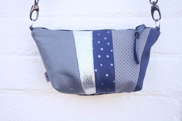 Grey and silver Spots Re Purposed Leather Shoulder Bag