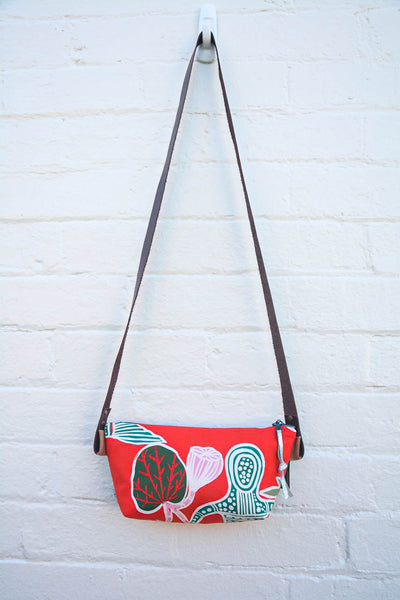 Red Mermaids Small Indigenous Print and Leather  Shoulder Bag