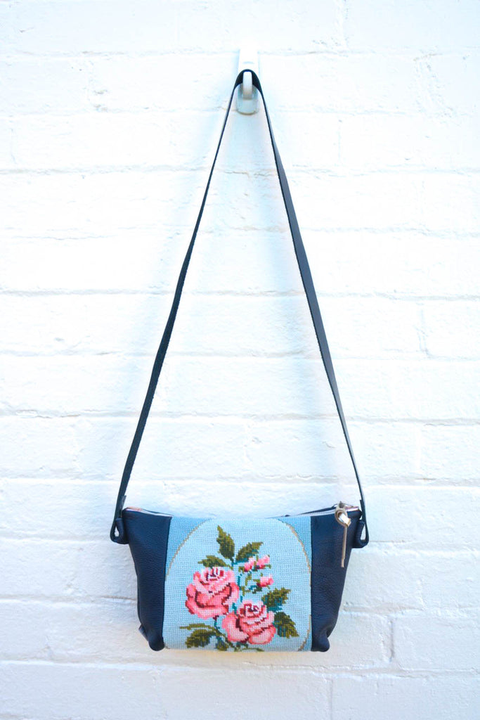 English Garden Tapestry Leather Handbag- Large