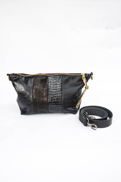 Loretta Re Purposed Black Leather Shoulder Bag