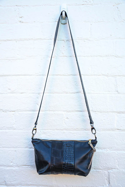 Loretta Re Purposed Black Leather Shoulder Bag