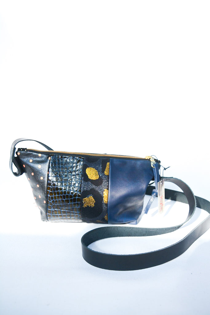 Glitter Gold and Black Re Purposed Leather Shoulder Bag