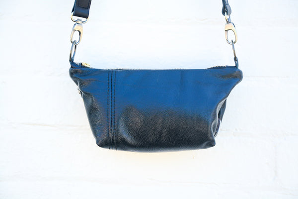 Trash bag! Black and Gold Stripe Re Purposed Leather Shoulder Bag