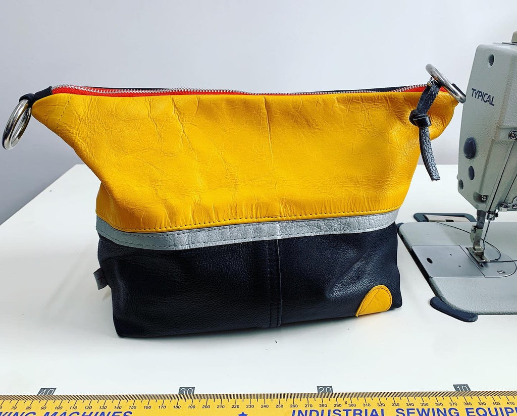 Yellow and Black Repurposed Leather Motorcycle Jacket Bag