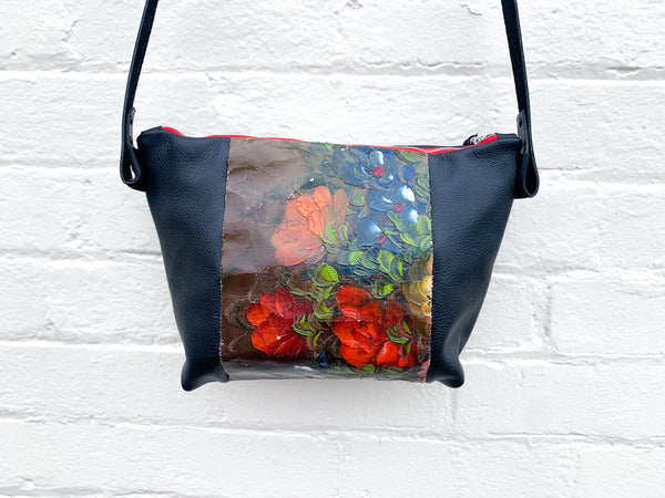 Still Life with Flowers Oil painting and Leather Shoulder Bag