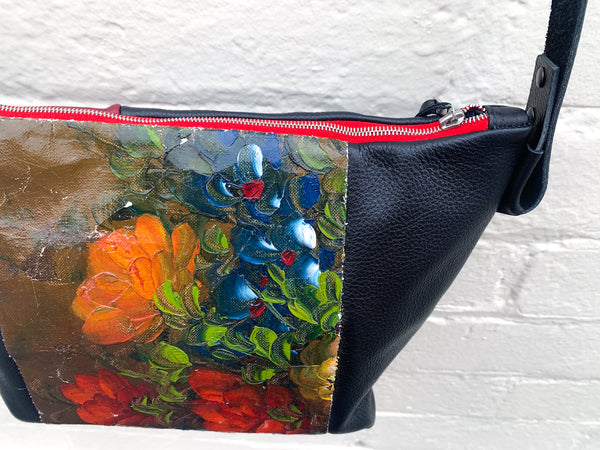 Still Life with Flowers Oil painting and Leather Shoulder Bag