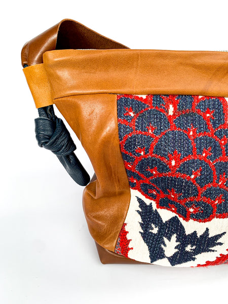 Navy and Red Leather Large Slouch Bag