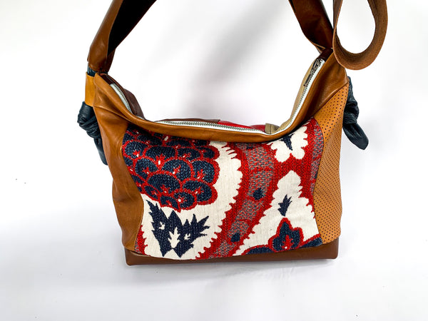 Navy and Red Leather Large Slouch Bag