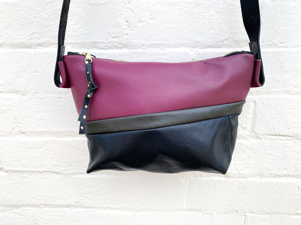 Pink and Black Trash bag! Re Purposed Leather Shoulder Bag