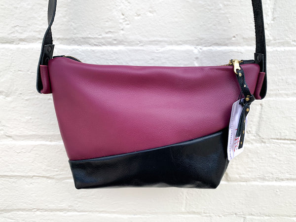 Pink and Black Trash bag! Re Purposed Leather Shoulder Bag