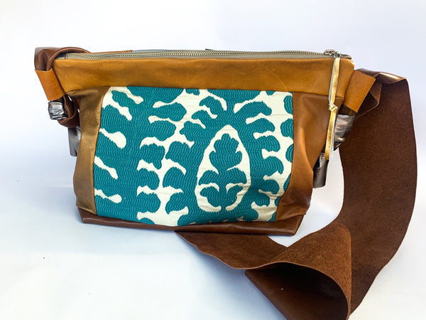 Teal Leaf Large Leather Slouch Bag