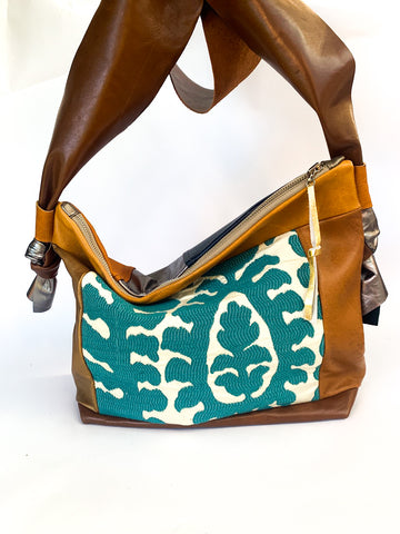 Teal Leaf Large Leather Slouch Bag