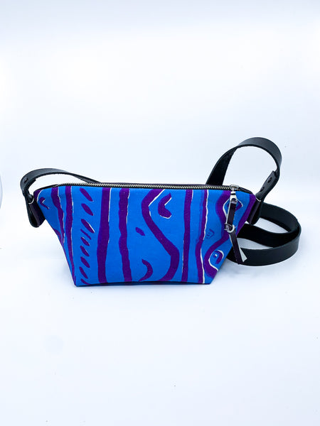 Purple Squiggles Vintage Mambo Screen Print Leather Shoulder Bag