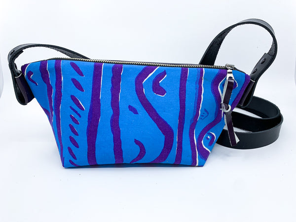 Purple Squiggles Vintage Mambo Screen Print Leather Shoulder Bag