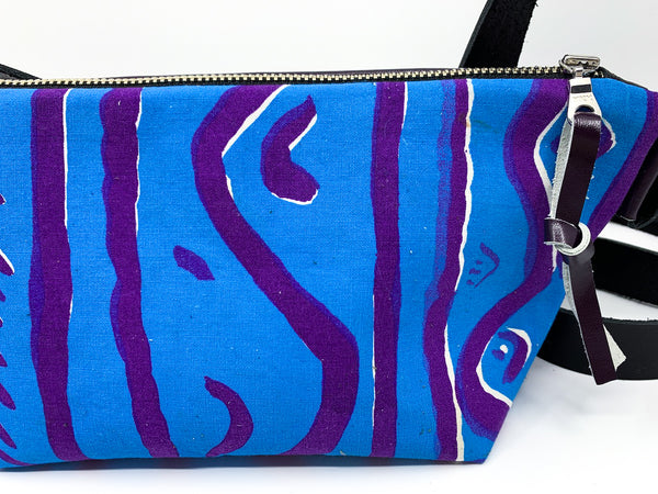 Purple Squiggles Vintage Mambo Screen Print Leather Shoulder Bag