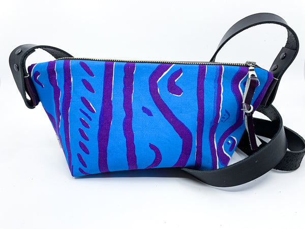 Purple Squiggles Vintage Mambo Screen Print Leather Shoulder Bag