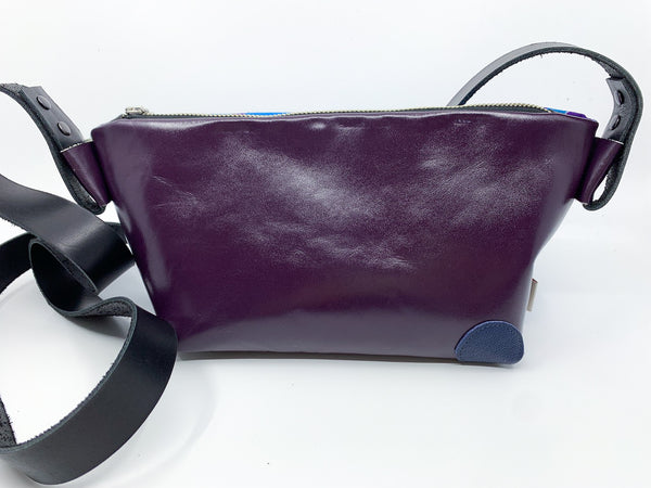 Purple Squiggles Vintage Mambo Screen Print Leather Shoulder Bag