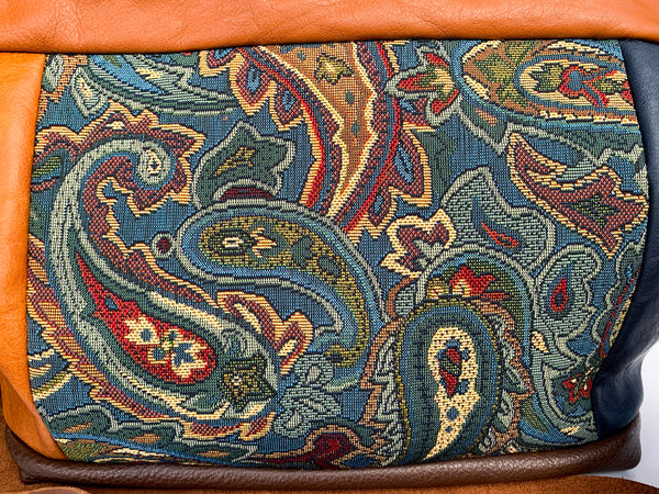 Blue Tapestry Leather Large Slouch Bag
