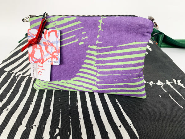 Green and Purple Shadows Digital print and Leather Cross-Body Bag