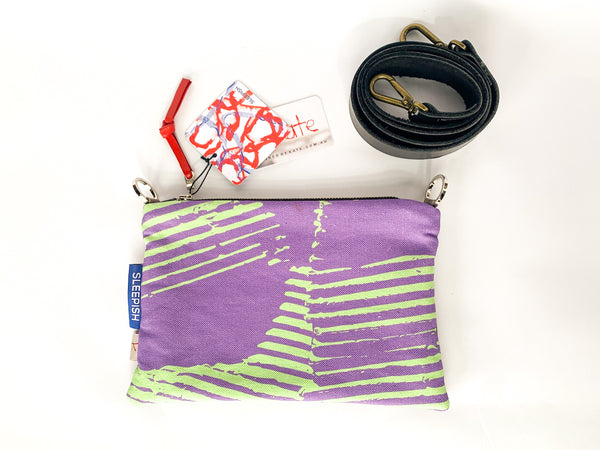 Green and Purple Shadows Digital print and Leather Cross-Body Bag