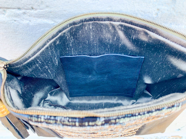 Blue Tones Leather Handbag- Large