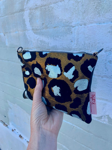 Gold Leopard Print and Leather small cross-body bag