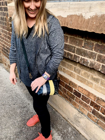 Silver and Grey Leather Shoulder Bag
