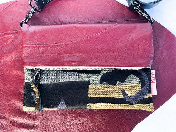 Sleeve Leather Piece/Black Swirl Fold over bag