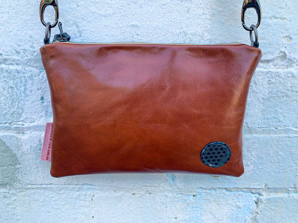 Brown Tones and Gold Leaves Leather small cross-body bag