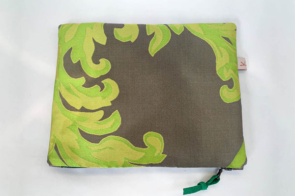 Green Flames Silk/Leather Clutch