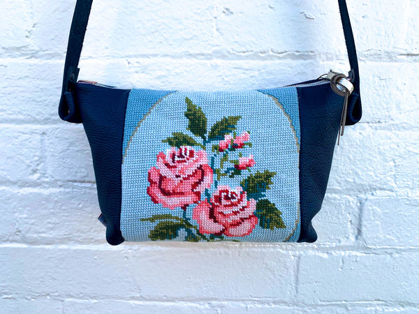 English Garden Tapestry Leather Handbag- Large